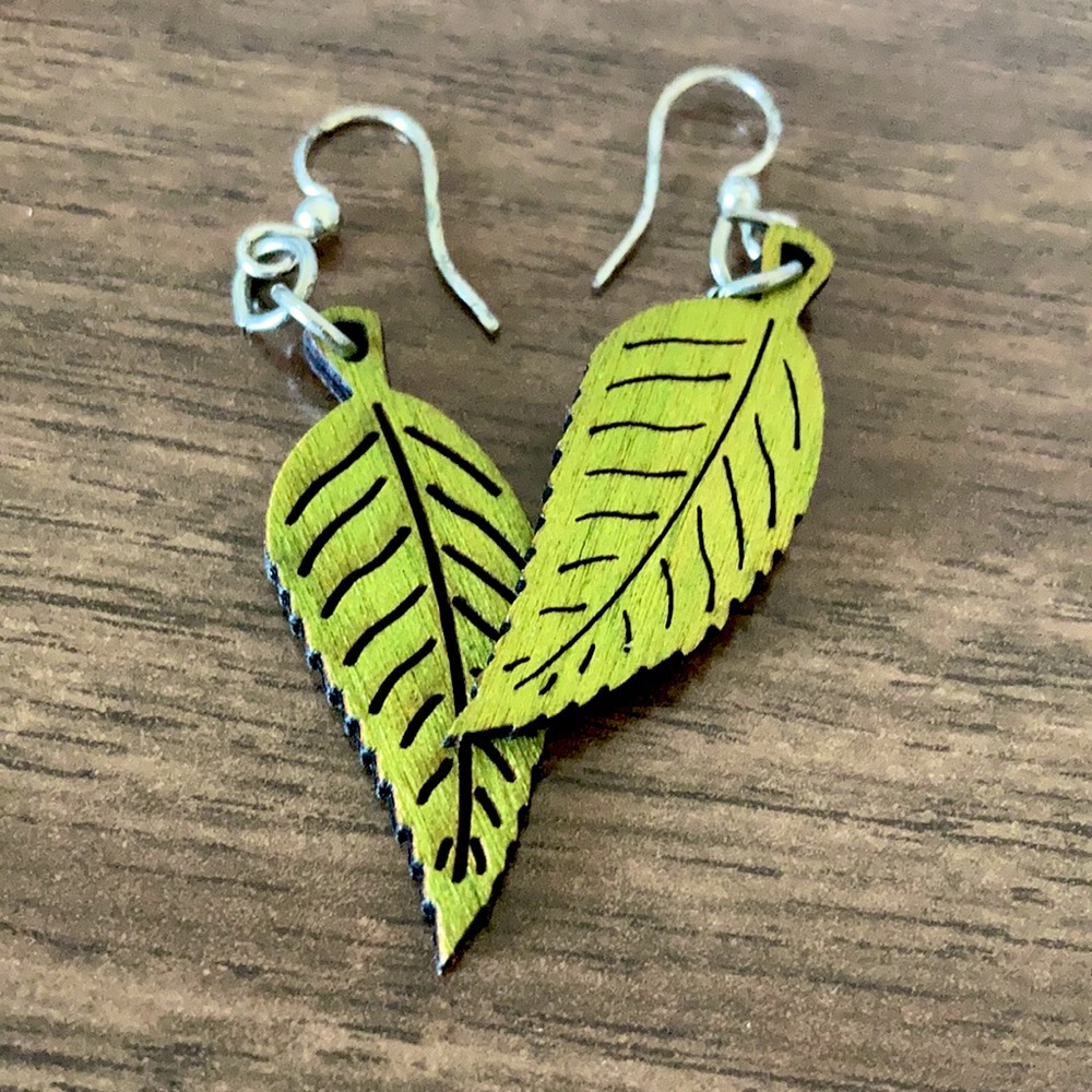 Wooden leaf earrings